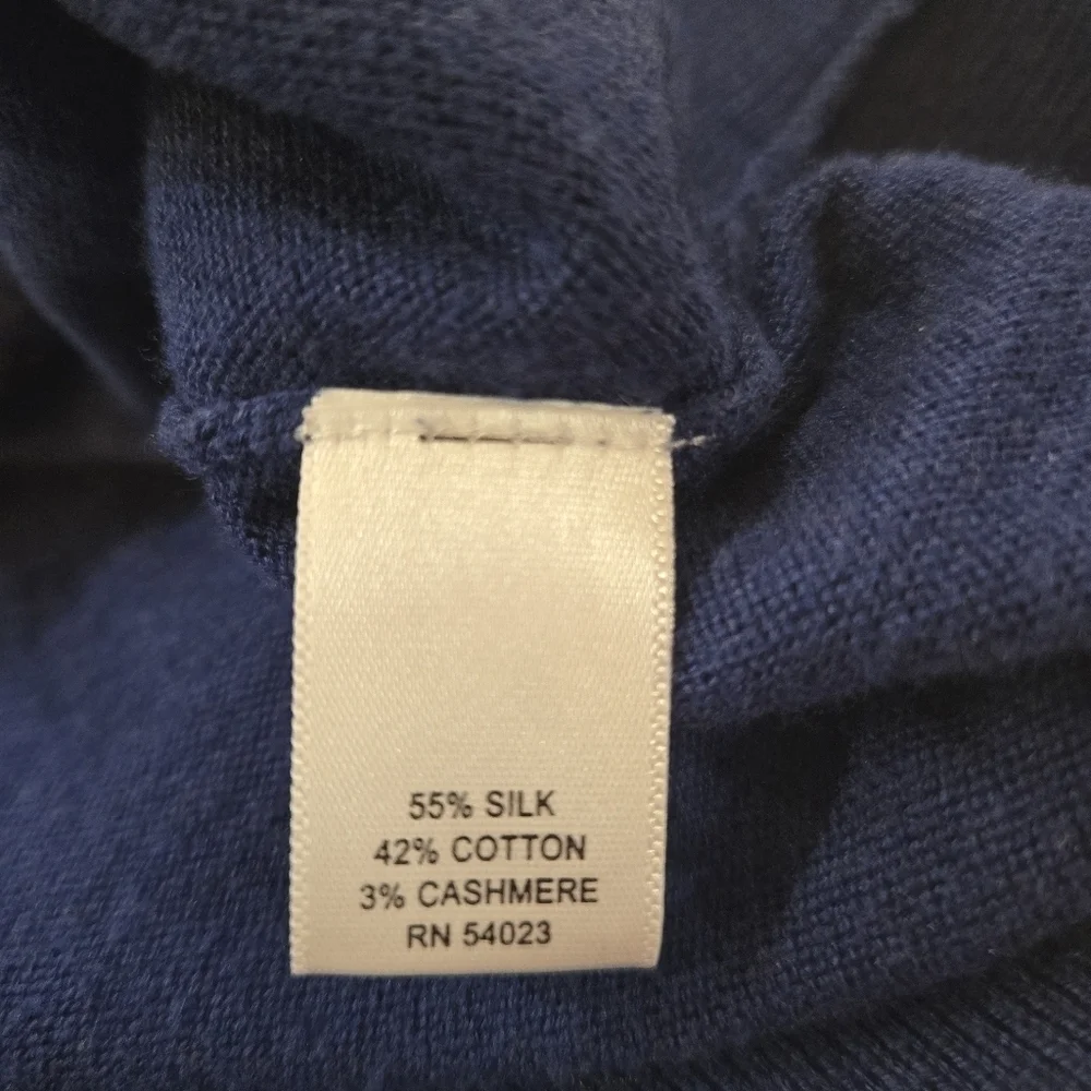 Banana Republic Silk Cotton Cashmere V-Neck Argyle Sweater Mens XL Blue Black